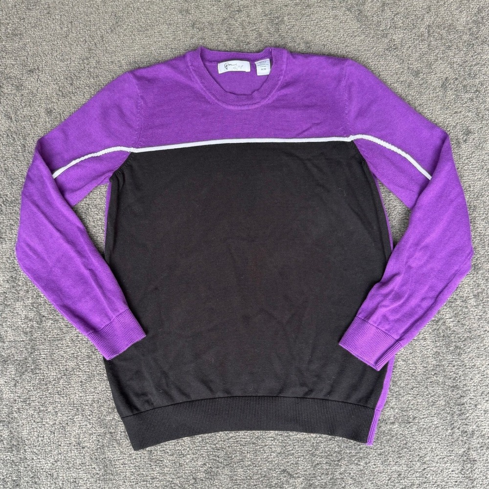 Greg‎ Norman Shark Mens Purple Black Colorblock Cotton Modal Sweater Medium